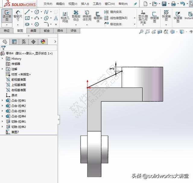 SolidWorks用加筋、拉伸、切除对象画图