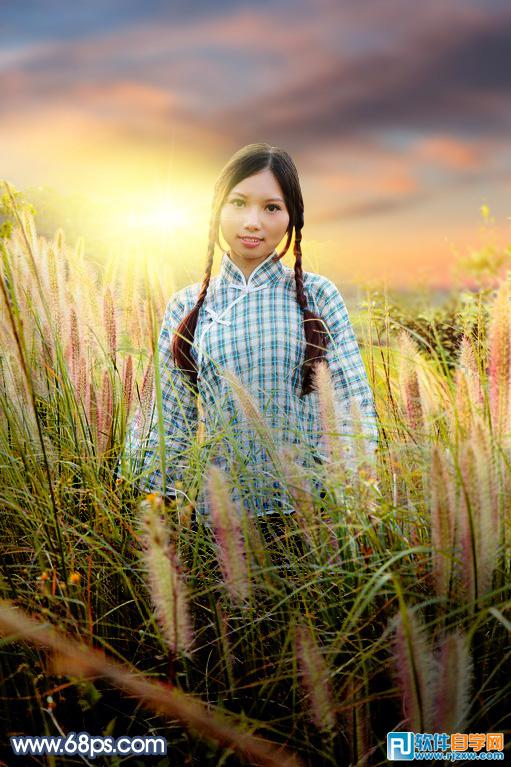 PS给芦苇中的少女加点漂亮的晨曦逆光