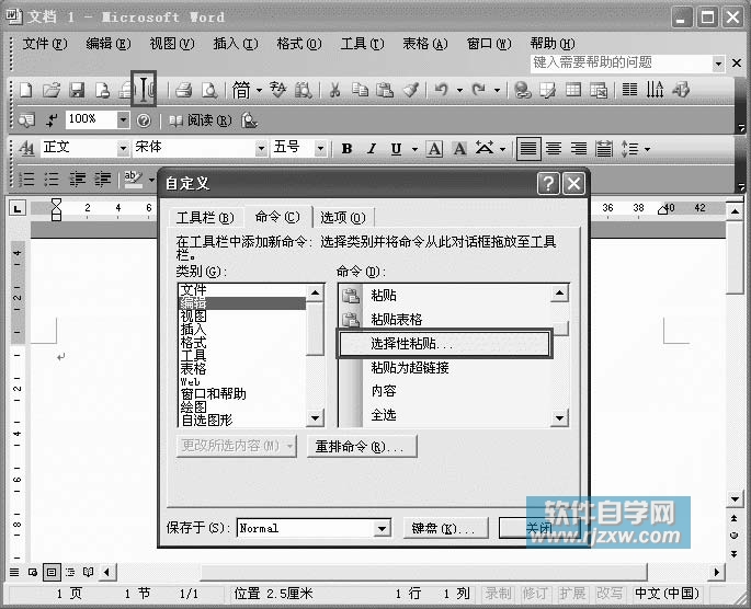 将Word的常用功能移到常用工具栏中